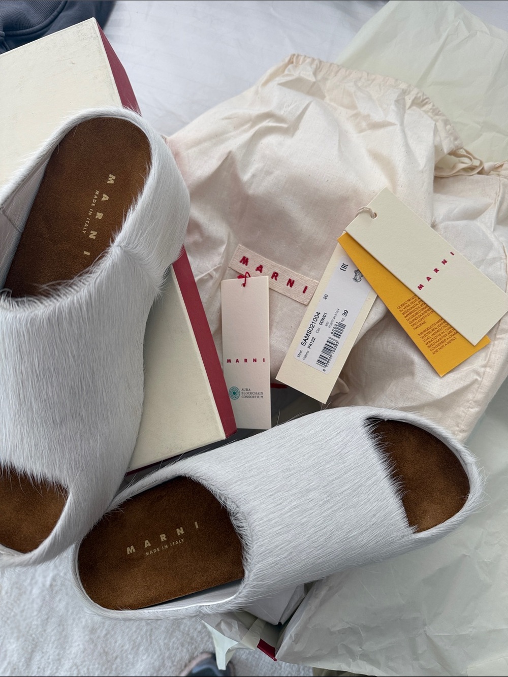 NWT Marni White REAL Calf Hair Platform Clog Mules - Picture 8 of 12